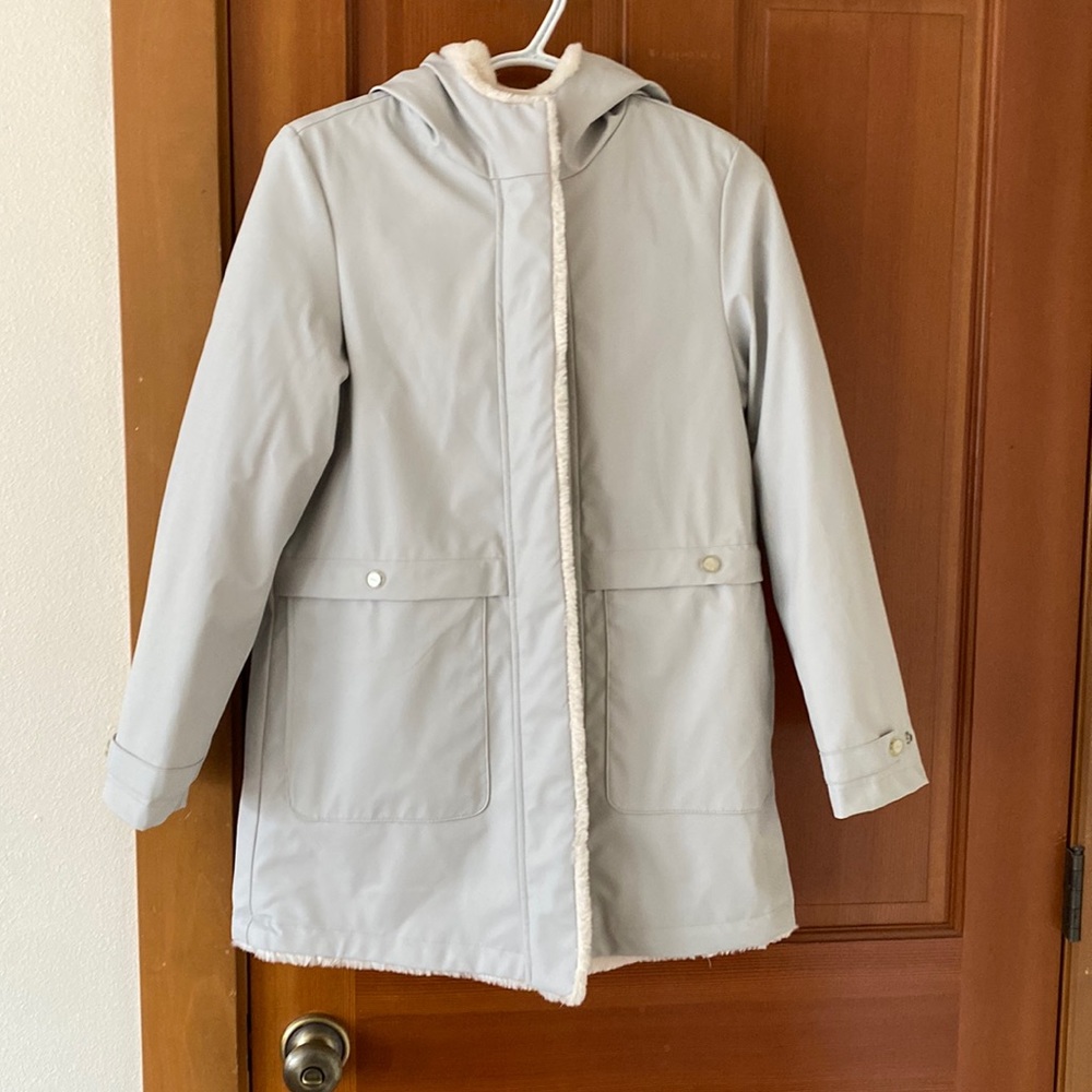 Zara girl, faux shearling rain coat